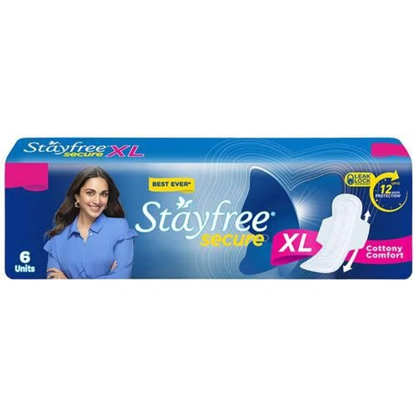 Stayfree Secure Cottony Soft Cover Sanitary Napkin with Wings 6 pads - XL