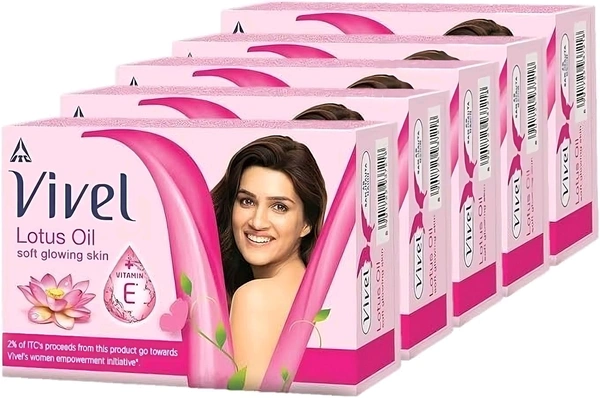 Vivel Lotus Oil + Aloe Vere Bath Soap - 5×100gm, Rose