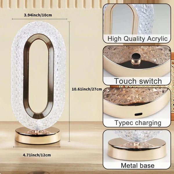 TOUCH CONTROL CRYSTAL TABLE DESK LAMP, 3-WAY DIMMABLE LIGHT, USB RECHARGEABLE CRYSTAL DIAMOND TABLE LAMP, EXQUISITE NIGHT STAND LIGHT LAMP BESIDE LAMP FOR BEDROOM LIVING ROOM, DECORATIVE DESK LAMP - Free Size, Rose Gold