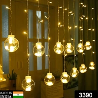 Denizz 12 WISH BALLS WINDOW CURTAIN STRING LIGHTS WITH 8 FLASHING MODES DECORATION FOR HOME DECORATION, DIWALI & WEDDING LED CHRISTMAS LIGHT INDOOR AND OUTDOOR LIGHT ,FESTIVAL DECORATION (PLASTIC, WARM WHITE) - Gold, 8 Feet