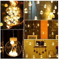 Denizz 12 WISH BALLS WINDOW CURTAIN STRING LIGHTS WITH 8 FLASHING MODES DECORATION FOR HOME DECORATION, DIWALI & WEDDING LED CHRISTMAS LIGHT INDOOR AND OUTDOOR LIGHT ,FESTIVAL DECORATION (PLASTIC, WARM WHITE) - Gold, 8 Feet