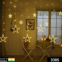 12 STARS LED CURTAIN STRING LIGHTS WITH 8 FLASHING MODES FOR HOME DECORATION, DIWALI & WEDDING LED CHRISTMAS LIGHT INDOOR AND OUTDOOR LIGHT ,FESTIVAL DECORATION (WARM WHITE) - Yellow, 2.5 Meter