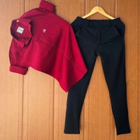 Calvin Klein Cotton Shirt + Lycra Pant Combo - M 38/30, Red