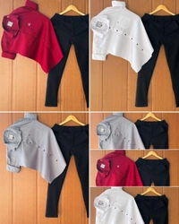 Calvin Klein Cotton Shirt + Lycra Pant Combo - M 38/30, Red
