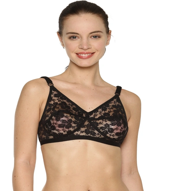 Fancy Bridal Nude Transparent Net Bra - Black, 30