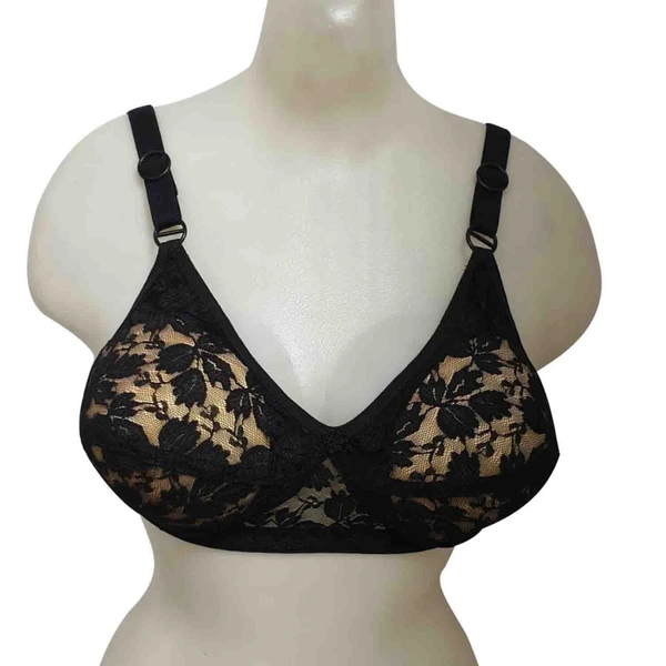 Fancy Bridal Nude Transparent Net Bra - Black, 30