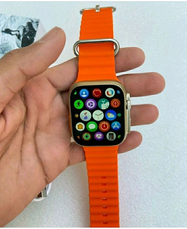 T800 Ultra Series Big 1.99 inch Display Smart Watch with Bluetooth Calling, Voice Assistant &123 Sports Modes, 8 Unique UI Interactions, SpO2, 24/7 Heart Rate Tracking (Orange) - Black