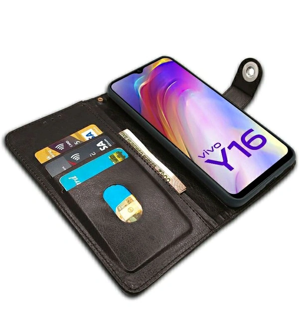 Magnetic Closure Flip, Wallet Case Cover for Vivo Y16 (Leather,TPU,Brown - Blue