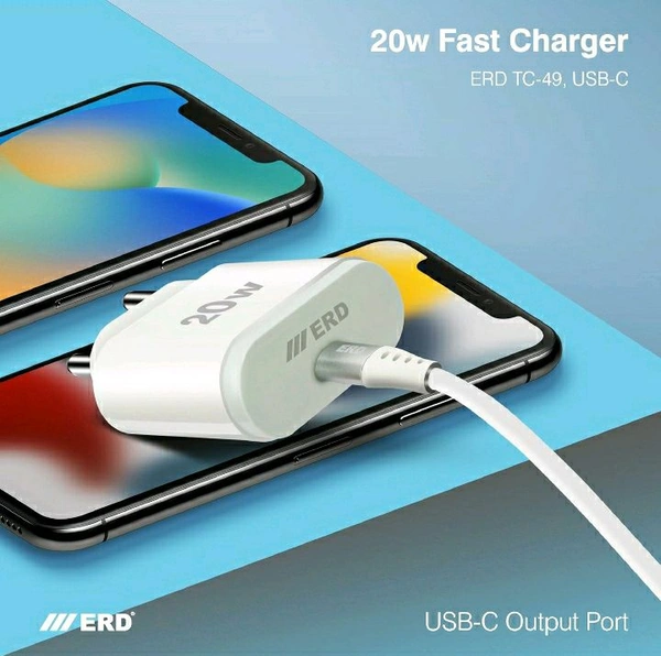 Erd 27ERD TC-49 20W Power Delivery Mobile Phone Wall Charger, BIS Certified Charger Adapter Without Data Cable (White) - White