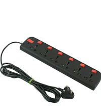 4 + 1 Power Strip Red & Black Color 250 Volts with Master Switch, Indicator, Safety Shutter & 4 International sockets, Extension Cord for Home Appliances - Black