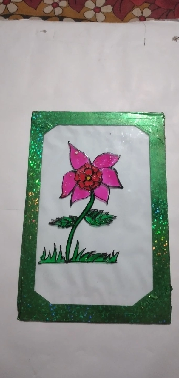 Pink Flower Glass Painting Art 
