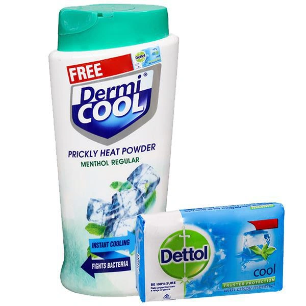 Dermicool Prickly Heat Powder Regular - 150g + free Detol Bathing Bar worth Rs.  50