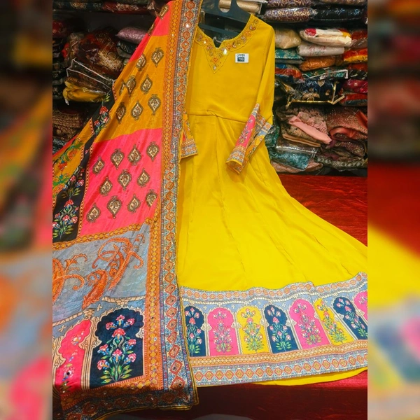 Rajwadi Dupatta Gown  - muatard, XXL