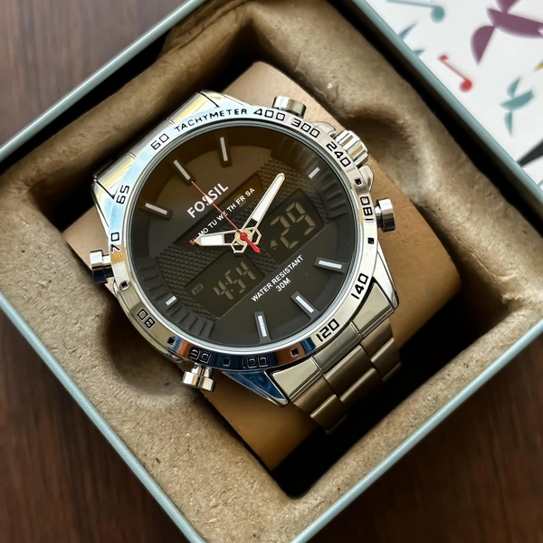 Fossil New Digital-Analog Stainless Steel Watch 