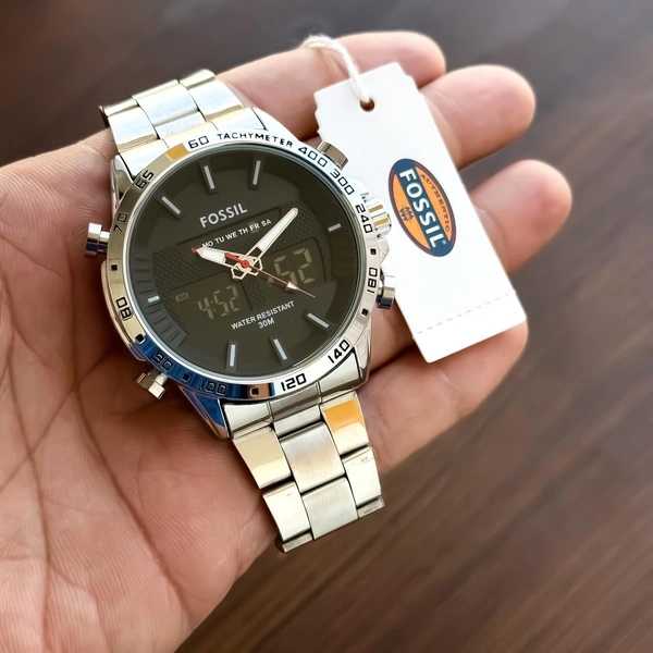Fossil New Digital-Analog Stainless Steel Watch 