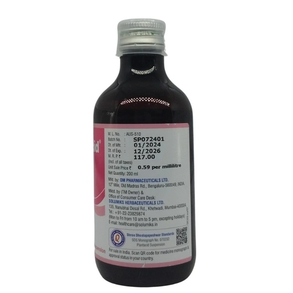 SOLUMIKS HERBACEUTICALS Plantacid Syrup - Solumik - 200Ml