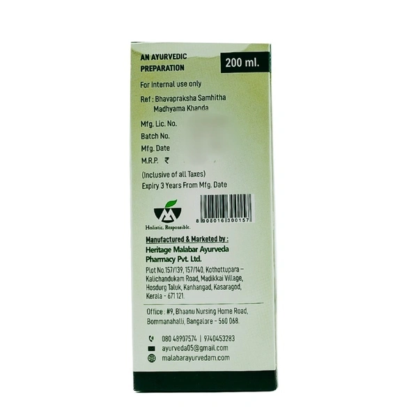 MALABAR AYURVEDA ASH Hamsapadiadi Kashayam - Malabar - 200ml