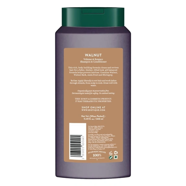 BIOTIQUE Walnut volume & bounce shampoo and conditioner- Biotique - 340ml