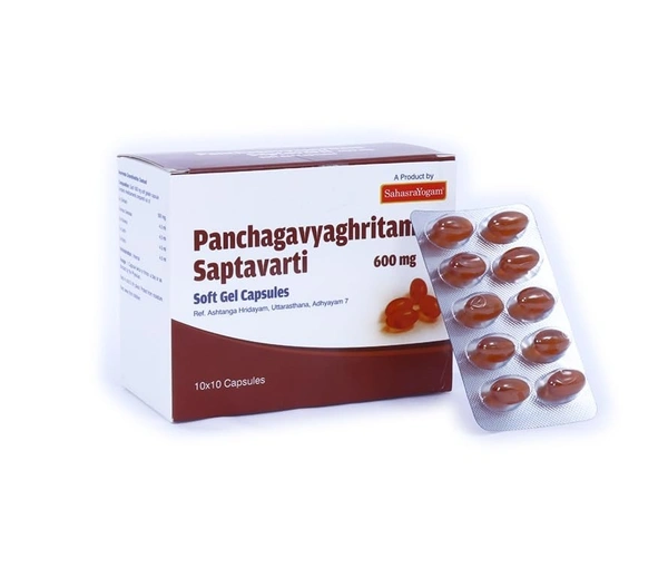 SAHASRAYOGAM Panchagavya Ghritam Saptavarti 600Mg - SAHASRAYOGAM - 100Capsule
