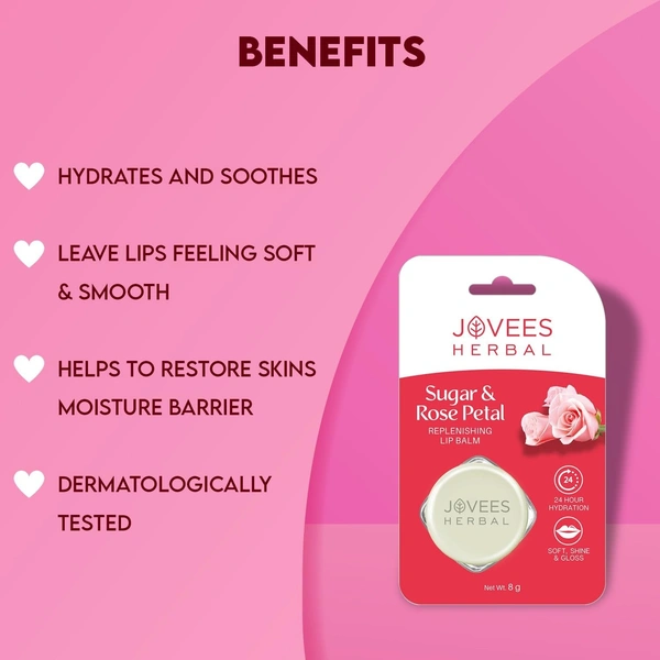 JOVEES HERBAL CARE Sugar & Rose Petal Lip Balm - Jovees  - 8G