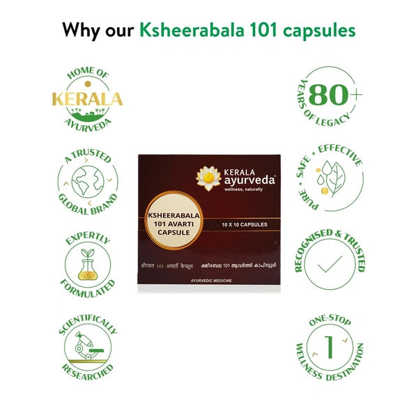  Kerala Ayurveda Ksheerabala 101 Avarti Capsules  - Kerala  - 100Capsules