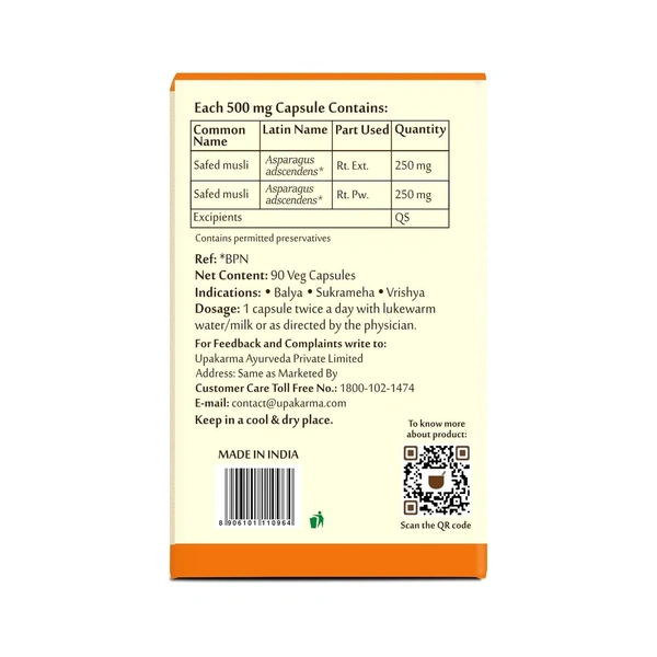 MANKIND PHARMA Ayurveda Safed Musli Veg Capsule - Upkarma - 90Capsules