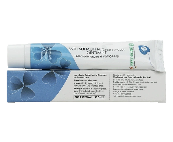 VAIDYARATHNAM Sathadhautha Grutham Ointment - Vaidyaratnam - 20Gm