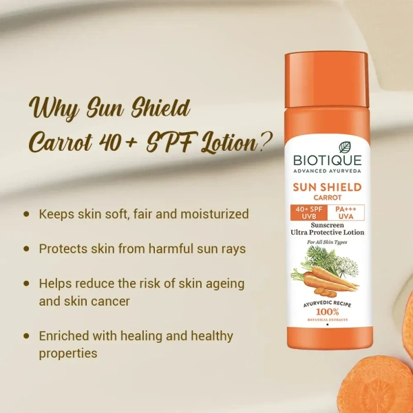 BIOTIQUE Sun shield carrot 40+spf sunscreen lotion - Biotique - 50ml