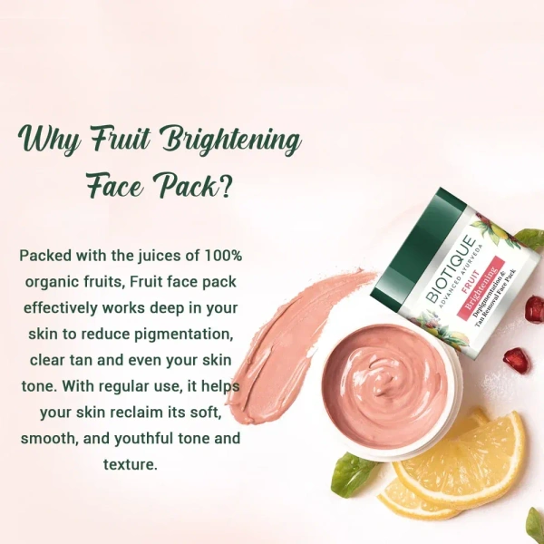 BIOTIQUE Fruit Brightening Depigmentation & Tan Removal Face Pack - Biotique - 100g