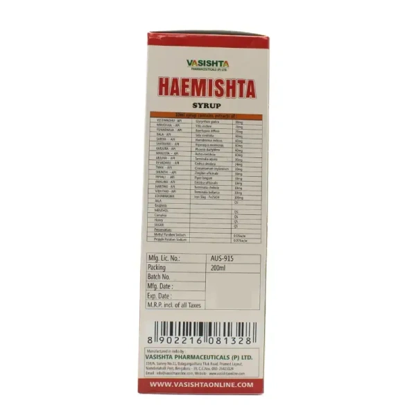 VASISHTA PHARMA Haemishta Syrup - Vasishta - 200Ml
