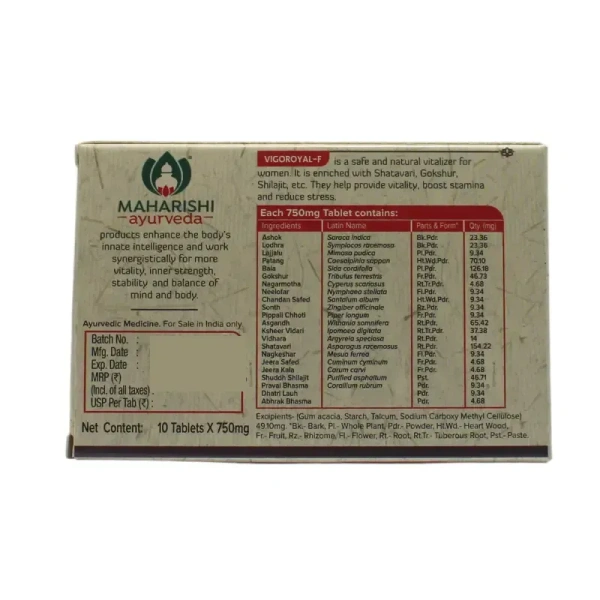 MAHARISHI AYURVEDA  Vigoroyal F Tablet - Maharishi - 10Tablets
