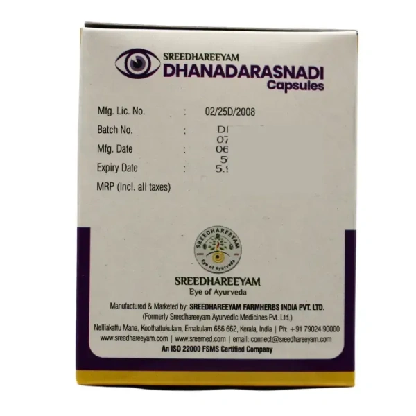 SREEDHAREEYAM Dhanadarasnadi Capsules - Sreedhareeyam - 10 Tablets