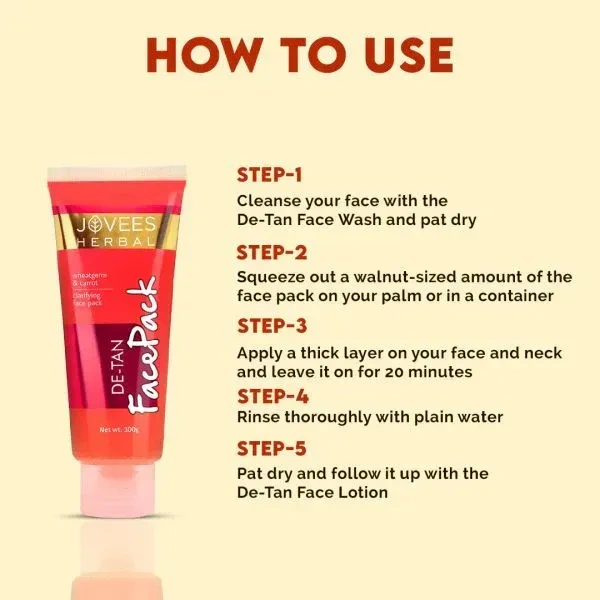JOVEES HERBAL CARE De-Tan Face Pack With Wheat Germ & Carrot - Jovees - 100g