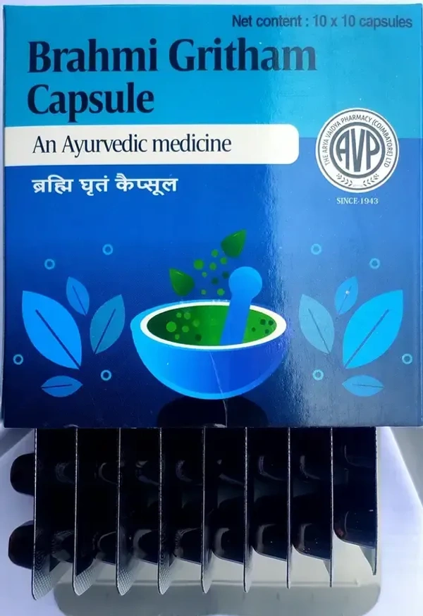 THE ARYA VAIDYA PHARMACY Brahmi Gritham Capsules - AVP - 10 Capsules
