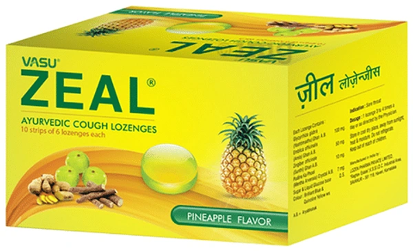 VASU PHARMACEUTICALS Zeal Lozenges Pineapple Flavor - Vasu  - 6 Tablets