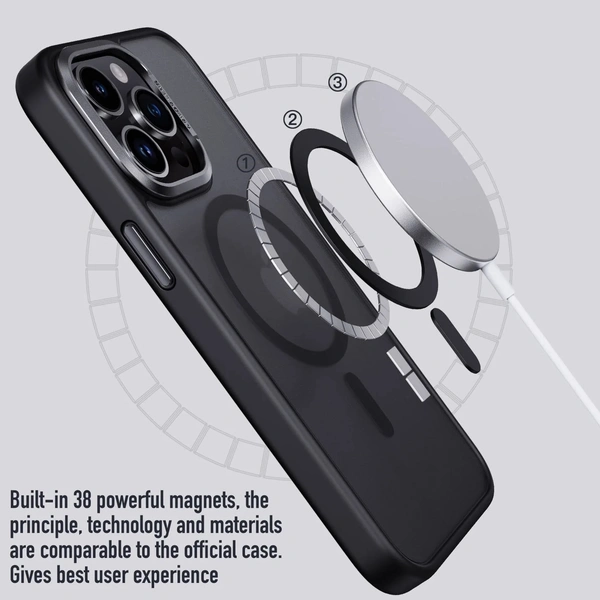 visitvilla iPhone 15 Plus Cover : Frosted Matte MagSafe Case with Armor Metal Camera Lens - Free Size, Black