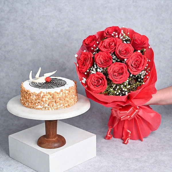 Butterscotch With Red Roses Combo
