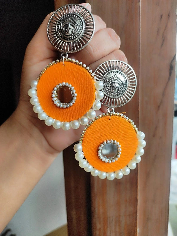 Chhavi Fabric Earring #1 - Web Orange, Medium