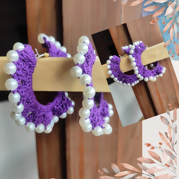 Crochet Hoop Earrings - Electric Violet, Large