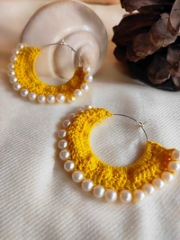 Crochet Hoop Earrings - Red, Medium