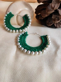 Crochet Hoop Earrings - Red, Medium