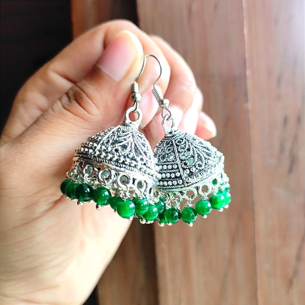 Silver Earrings - Medium, Green