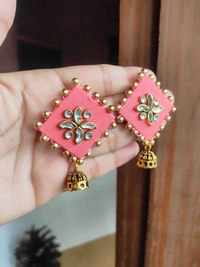 Tina Fabric Stud Earring - Medium, Web Orange