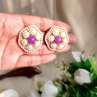 Tina Fabric Stud Earring - Medium, Web Orange