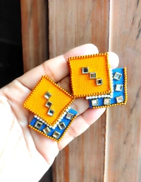 Tina Fabric Stud Earring - Medium, Web Orange