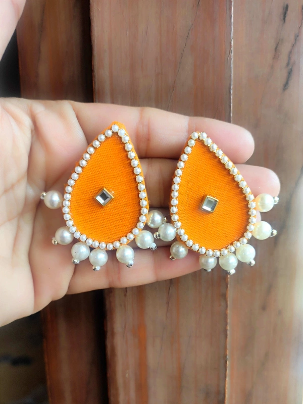 Tina Fabric Stud Earring - Medium, Web Orange