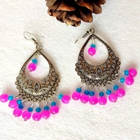 Beaded Oxide Earring - Magenta / Fuchsia, Medium