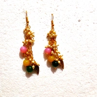 Beaded Oxide Earring - Magenta / Fuchsia, Medium