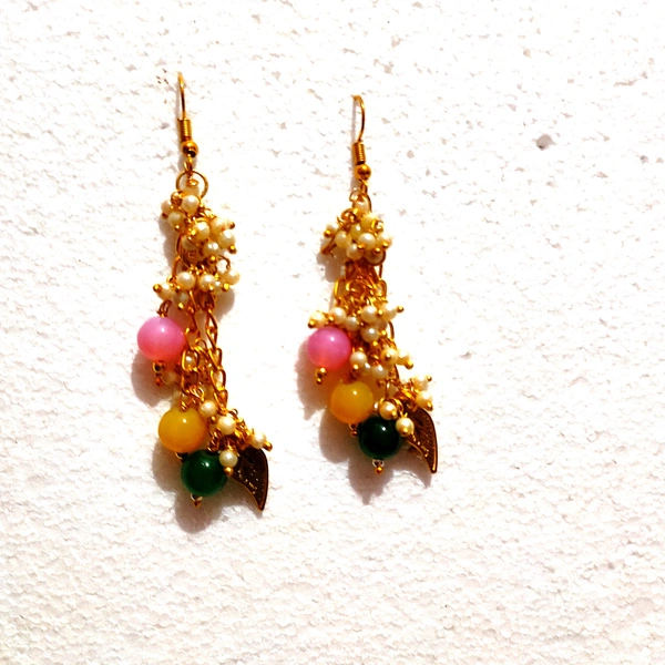 Beaded Oxide Earring - Magenta / Fuchsia, Medium