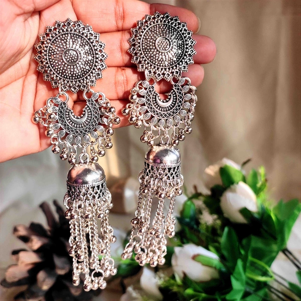 Silver Oxide Long Earring - Mercury, Large